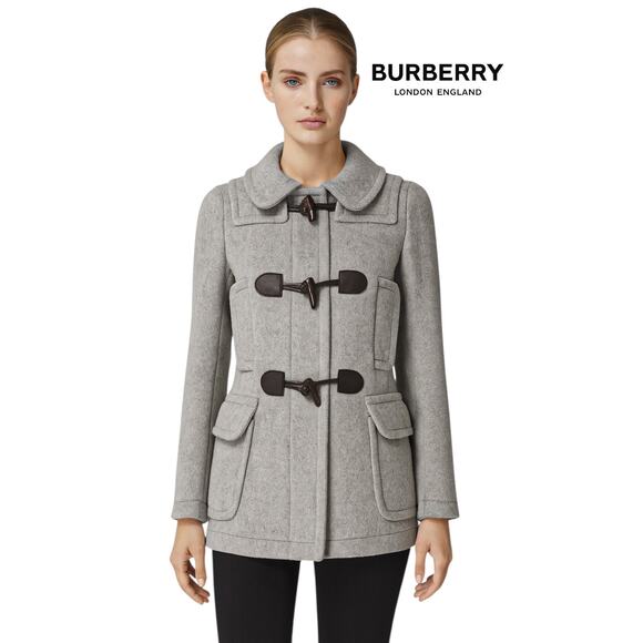 Burberry Woodville Gray Wool Toggle Peacoat - Picture 12 of 14